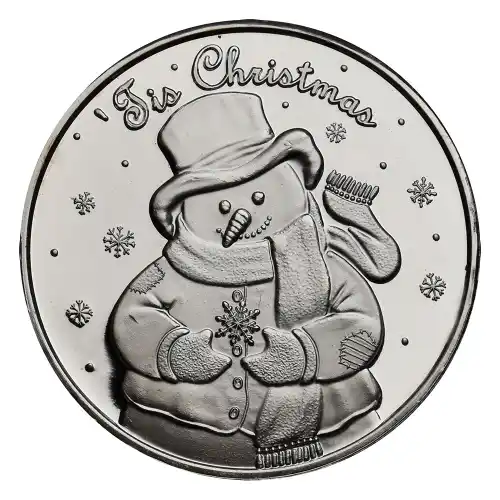 Silver - 1 oz Christmas Round (Snowman Tis Christmas)