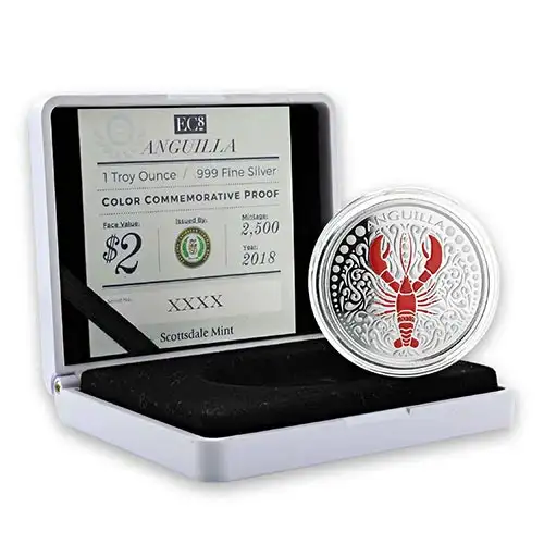 2018 EC8 Anguilla: Lobster 1 oz Silver Proof (Colored)