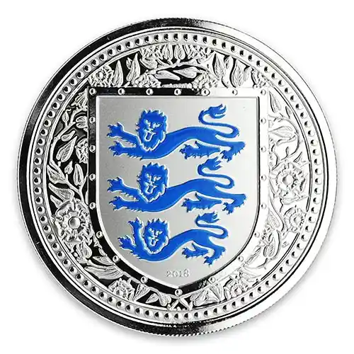 2018 Gibraltar Royal Arms of England Silver 1 oz Proof (Blue Colored)