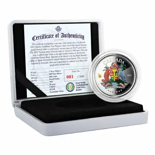 2021 EC8 Grenada: Coat of Arms 1 oz Silver Proof (Colored)