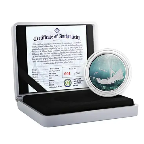 2021 EC8 St Kitts & Nevis Shipwreck 1 oz Silver Proof (Colored)