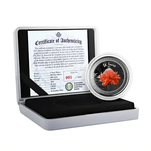 2021 EC8 St. Lucia Ginger Flower 1 oz Silver Proof (Colored)