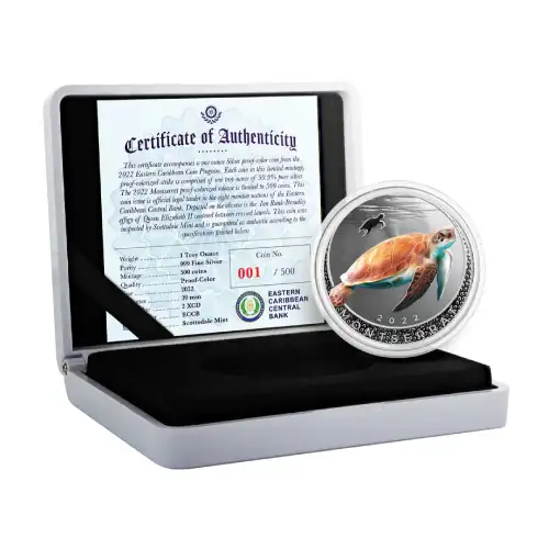 2022 1 oz Montserrat Sea Turtle Silver proof Coin (colored) | BOLD