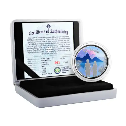 2022 Silver 1 oz St. Lucia: Romantic Couple Proof (Colored)