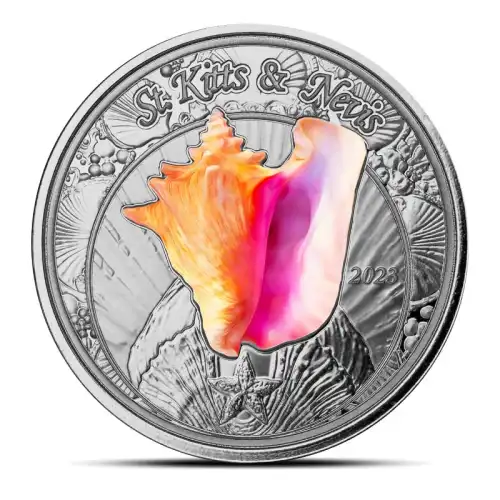 2023 1 oz EC8 St Kitts & Nevis Conch Shell Silver Proof Coin (Colored)