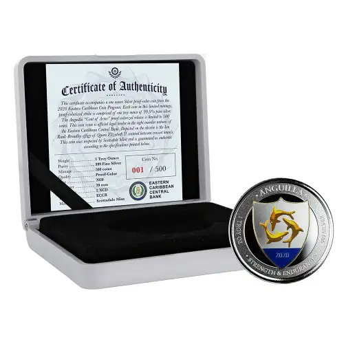 2020 Silver Anguilla Coat of Arms 1 oz Colored Proof