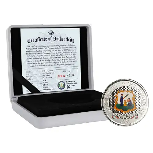 2020 EC8 St Vincent Grenadines Coat of Arms 1 oz Silver (Colored)