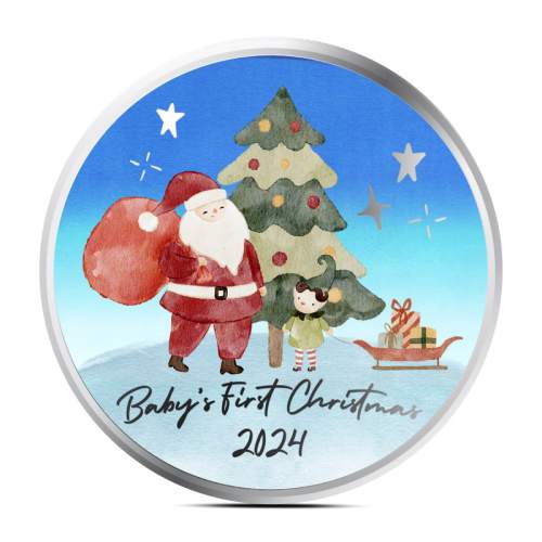 1 oz Baby's First Christmas Silver Round (Color)