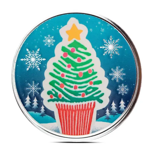 1 oz Christmas Cupcake Silver Round (Color)