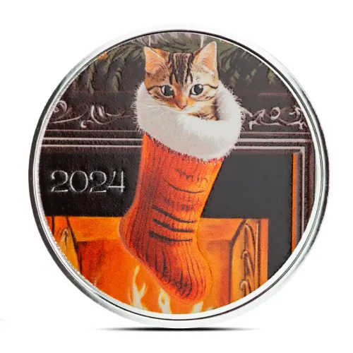 1 oz Purrfect Stocking Stuffer Silver Round (Color)