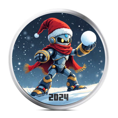 1 oz Robot Silver Round (Color)
