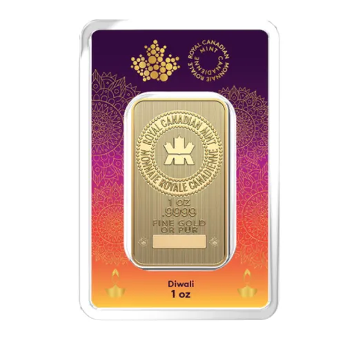 1 oz Royal Canadian Mint (RCM) Diwali Gold Bar (In Assay)