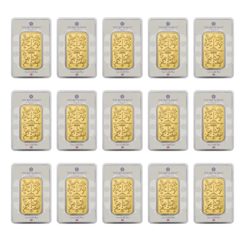 1 oz Royal Mint Celebration Gold Bar (Lot of 15) 999.9 Fine Gold