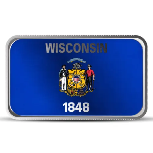 1 oz Wisconsin State Flag Silver Bar (Colored)