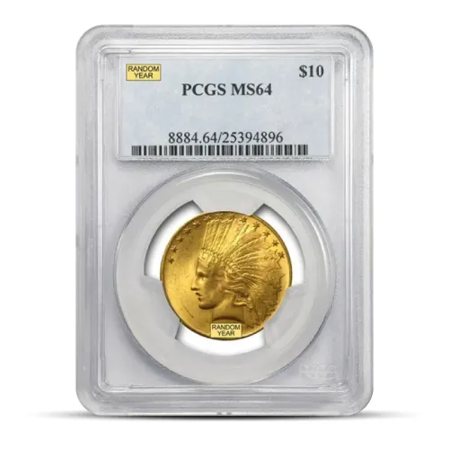 $10 Indian Gold Eagle Coin (MS64, NGC or PCGS, Random)