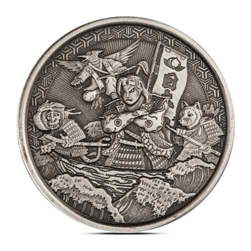 2021 1 oz MOMOTARO UKIYOE ONIGASHIMA Silver Coin (Antiqued)