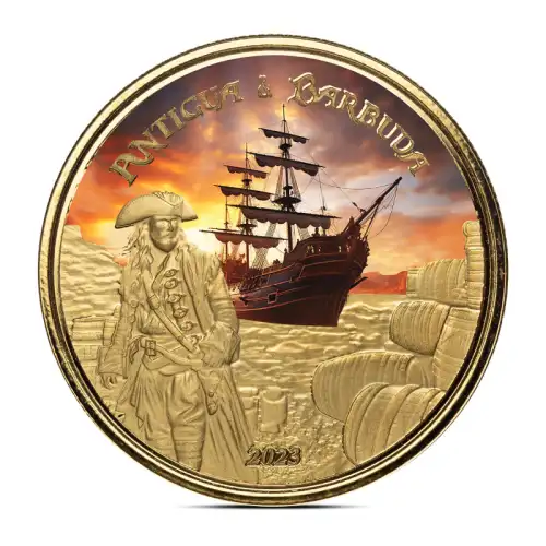 2023 1 oz Antigua & Barbuda Rum Runner Pirate Gold Coin (BU, Colored)