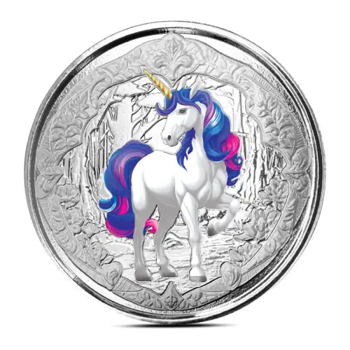 2024 1 oz Fiji Unicorn Azurea Silver Coin (Pink & Blue Color)