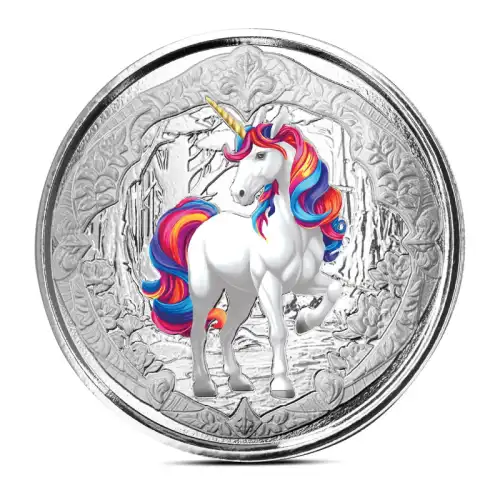2024 1 oz Fiji Unicorn Blossom Silver Coin (Rainbow Color)