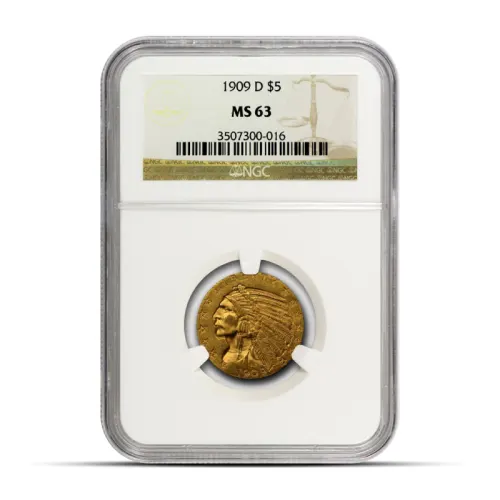 $5 Indian Gold Half Eagle Coin (MS63, Random)