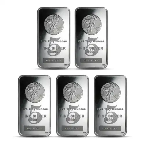 Highland Mint 5 oz Walking Liberty Silver Bar - Lot of 5