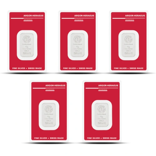 Lot of 5 - 10 Gram Argor Heraeus Silver Bar