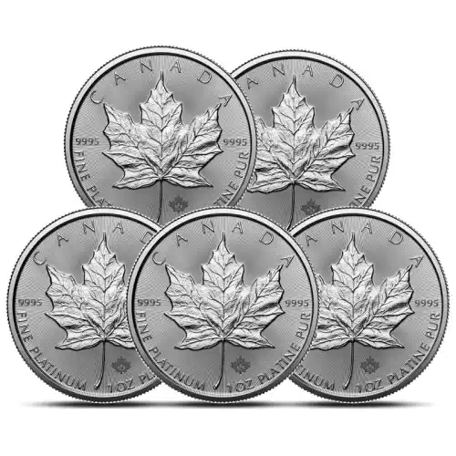 Lot of 5 - 2024 1 oz Canadian Maple Leaf Platinum Coin (BU)
