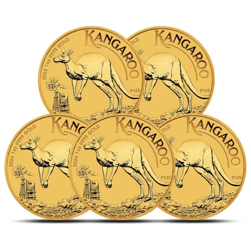 Lot of 5 - 2024 1 oz Perth Kangaroo Gold Coin (BU)