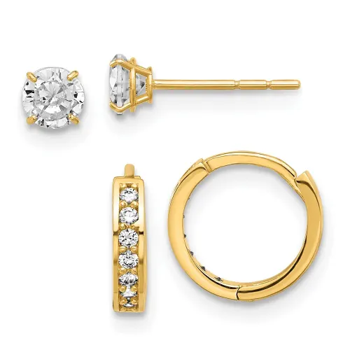 polished-cz-post-and-hinged-hoop-earring-set