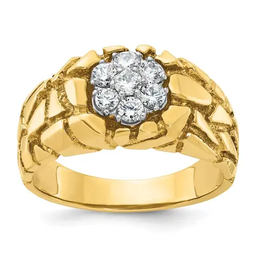 two-tone-men-s-polished-and-nugget-textured-round-1-2-carat-lab-grown-diamond-cluster-ring