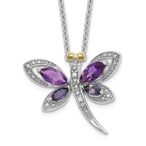 brilliant-gemstones-sterling-silver-with-14k-accent-rhodium-plated-amethyst-and-iolite-and-diamond-dragonfly-18-inch-necklace-with-2-inch-extender