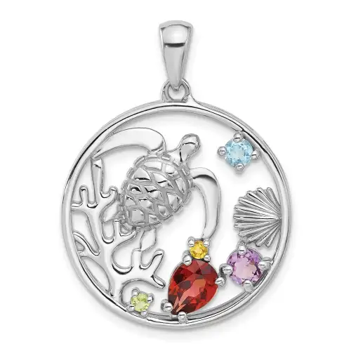 sterling-silver-rhodium-plated-polished-rainbow-multi-gemstone-sea-turtle-pendant