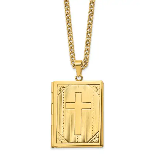 chisel-stainless-steel-polished-yellow-ip-plated-cross-bible-locket-pendant-on-a-24-inch-curb-chain-necklace
