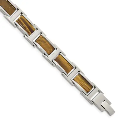 chsiel-stainless-steel-polished-with-tiger-s-eye-inlay-8-5-inch-link-bracelet