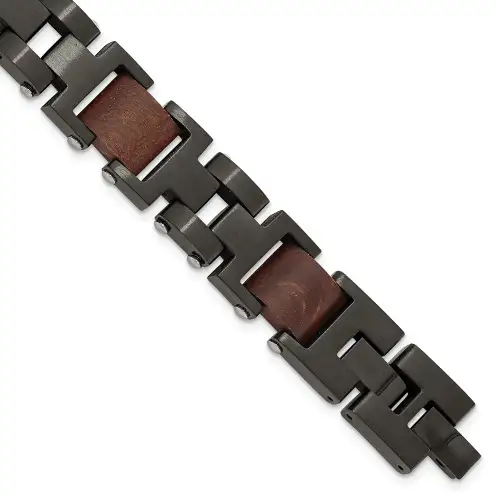 chisel-stainless-steel-brushed-black-ip-plated-with-wood-inlay-8-inch-link-bracelet-with-5-inch-extension