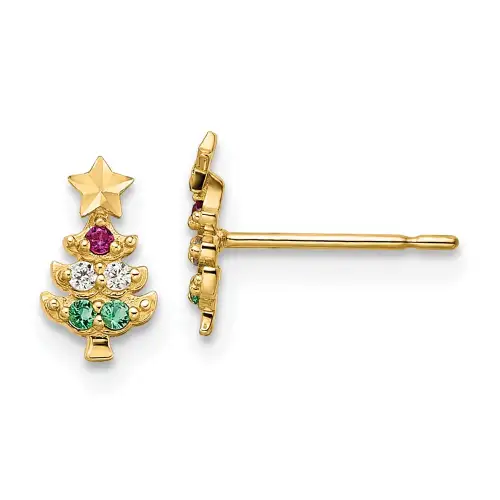 14k-madi-k-red-clear-cz-green-glass-christmas-tree-post-earrings