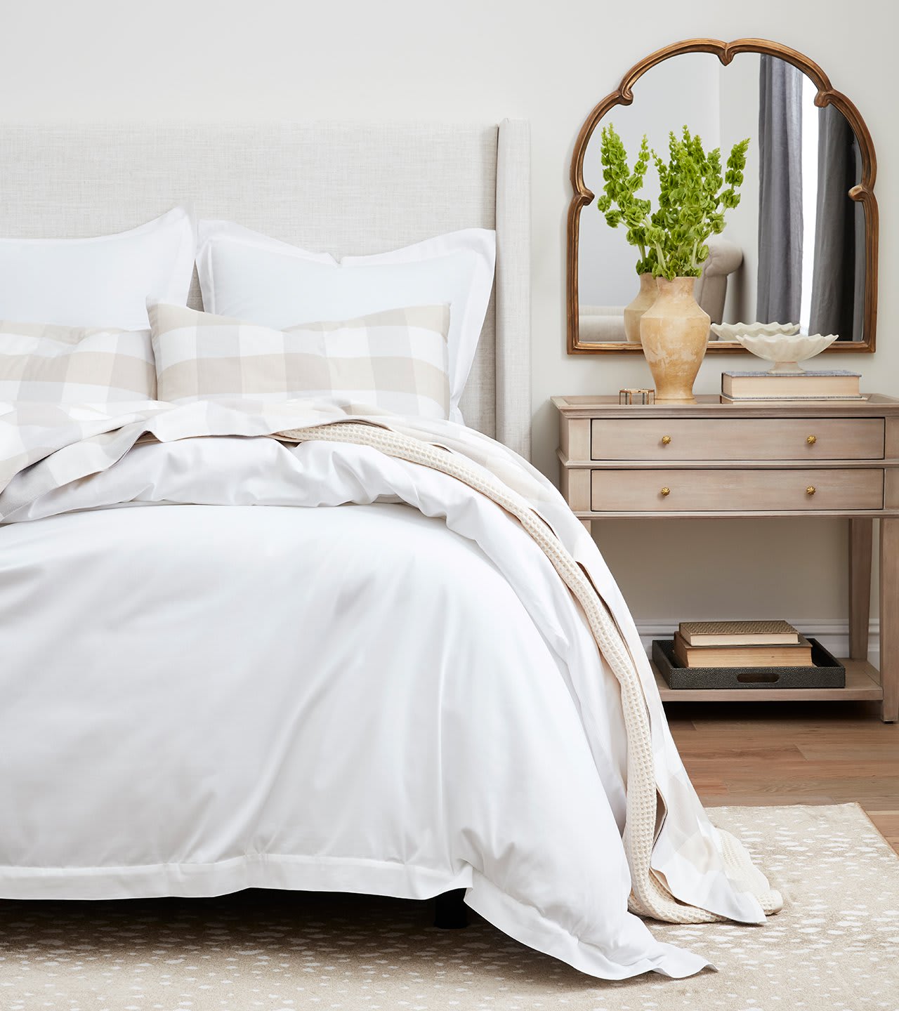Dune/Pewter Buffalo Check sheet set on bed