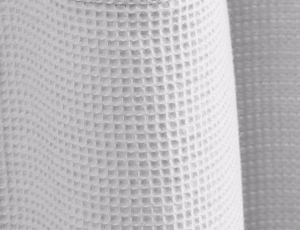 Detail close up of the Waffle Shower Curtain in Pewter