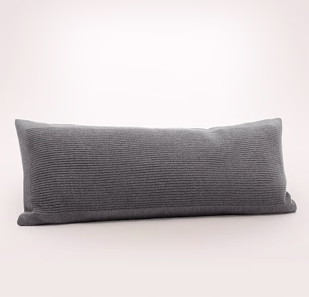 Ribbed Knit Decorative Pillow Cover (Lumbar) in Heathered Stone