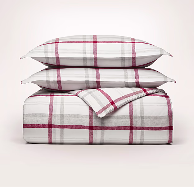 Flannel Heathered Plaid Duvet Set in Cranberry Heathered Plaid