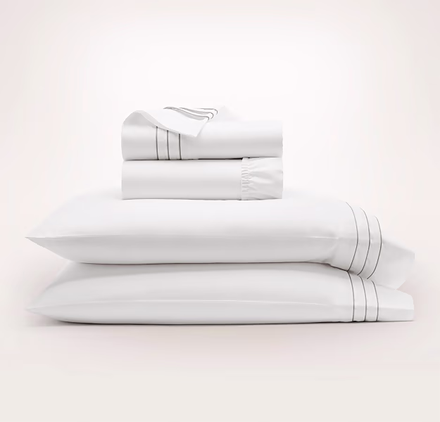 Signature Triple Framed Sheet Set in White/Pewter