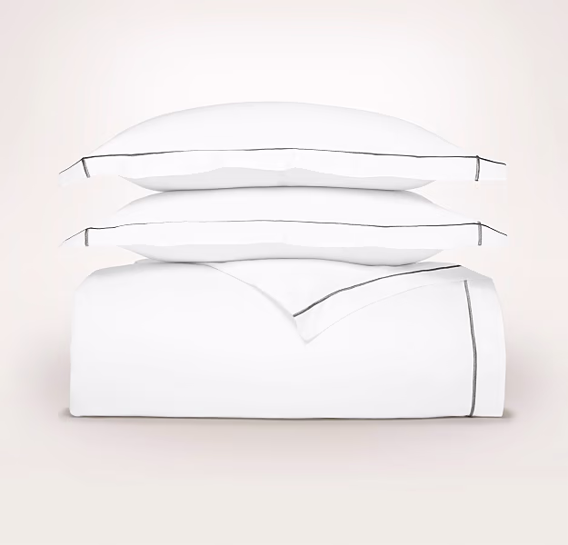 Signature Embroidered Duvet Set in White/Stone