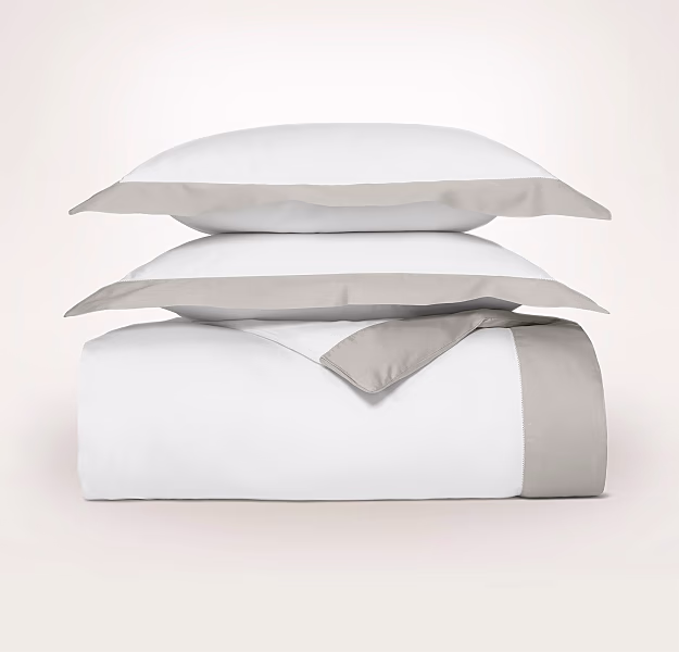 Signature Colorblock Duvet Set in White/Pewter