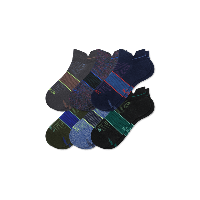 navy-green-mix Men's Running Ankle Sock 6-Pack