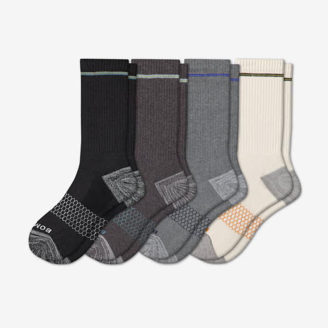 black-white-grey-mix Men's Multi-Color Stitch Cuff Calf Sock 4-Pack