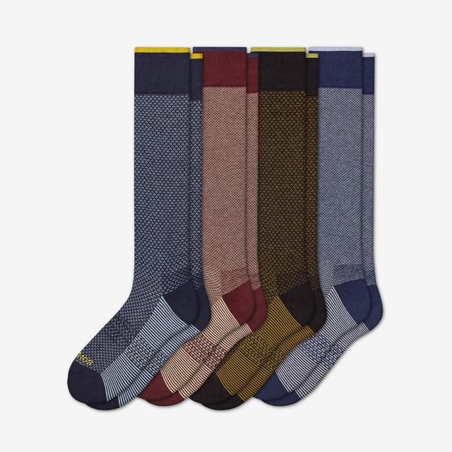 blue-black-red-mix Men's Dress Over the Calf Sock 4-Pack