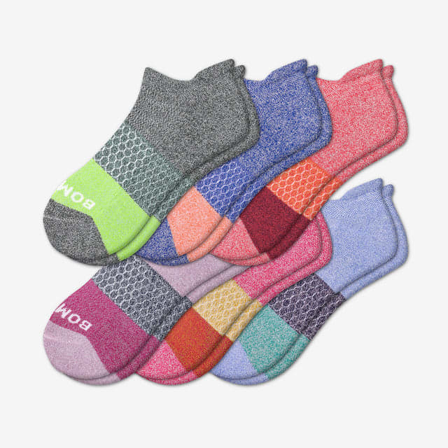 pink-blue-mix Women's Tri-Block Marl Ankle Sock 6-Pack