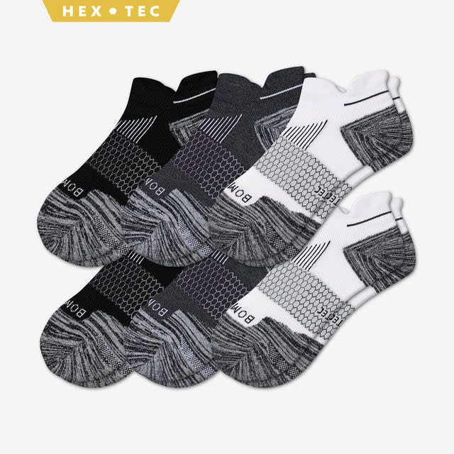 white-charcoal-black Men's Performance Running Ankle Sock 6-Pack