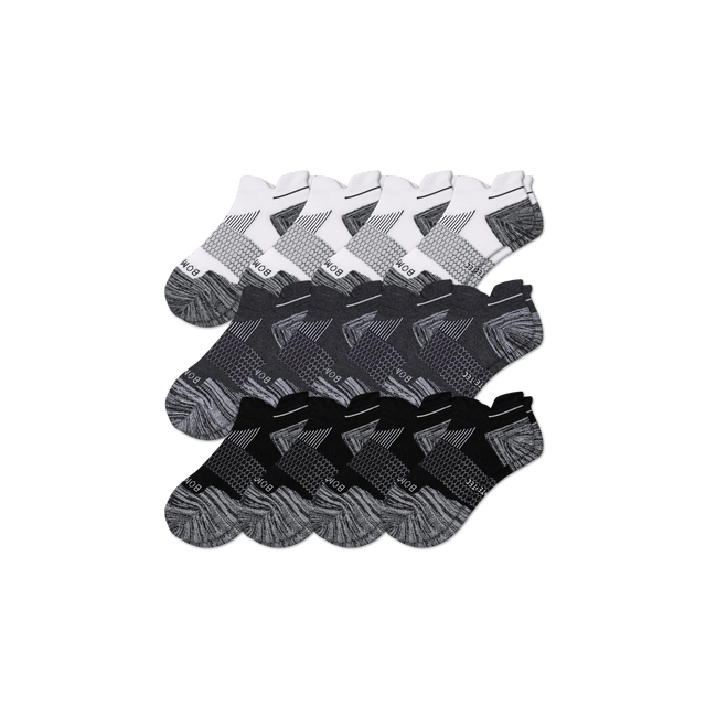 white-charcoal-black Men's Running Ankle Sock 12-Pack