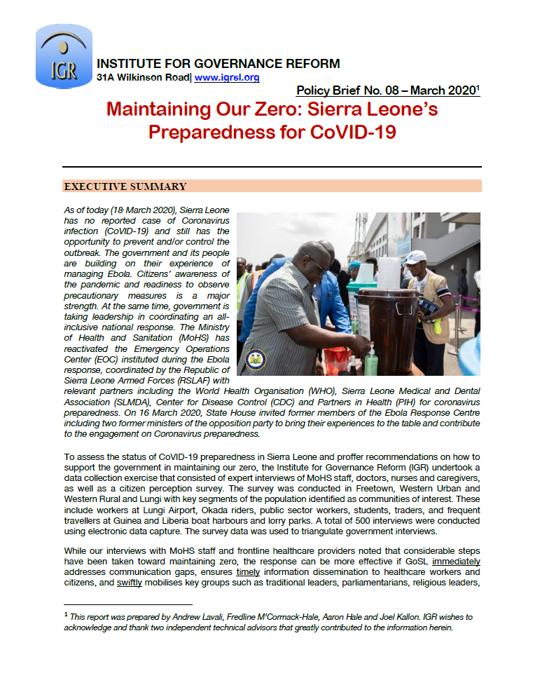 Maintaining Our Zero: Sierra Leone’s Preparedness for CoVID-19